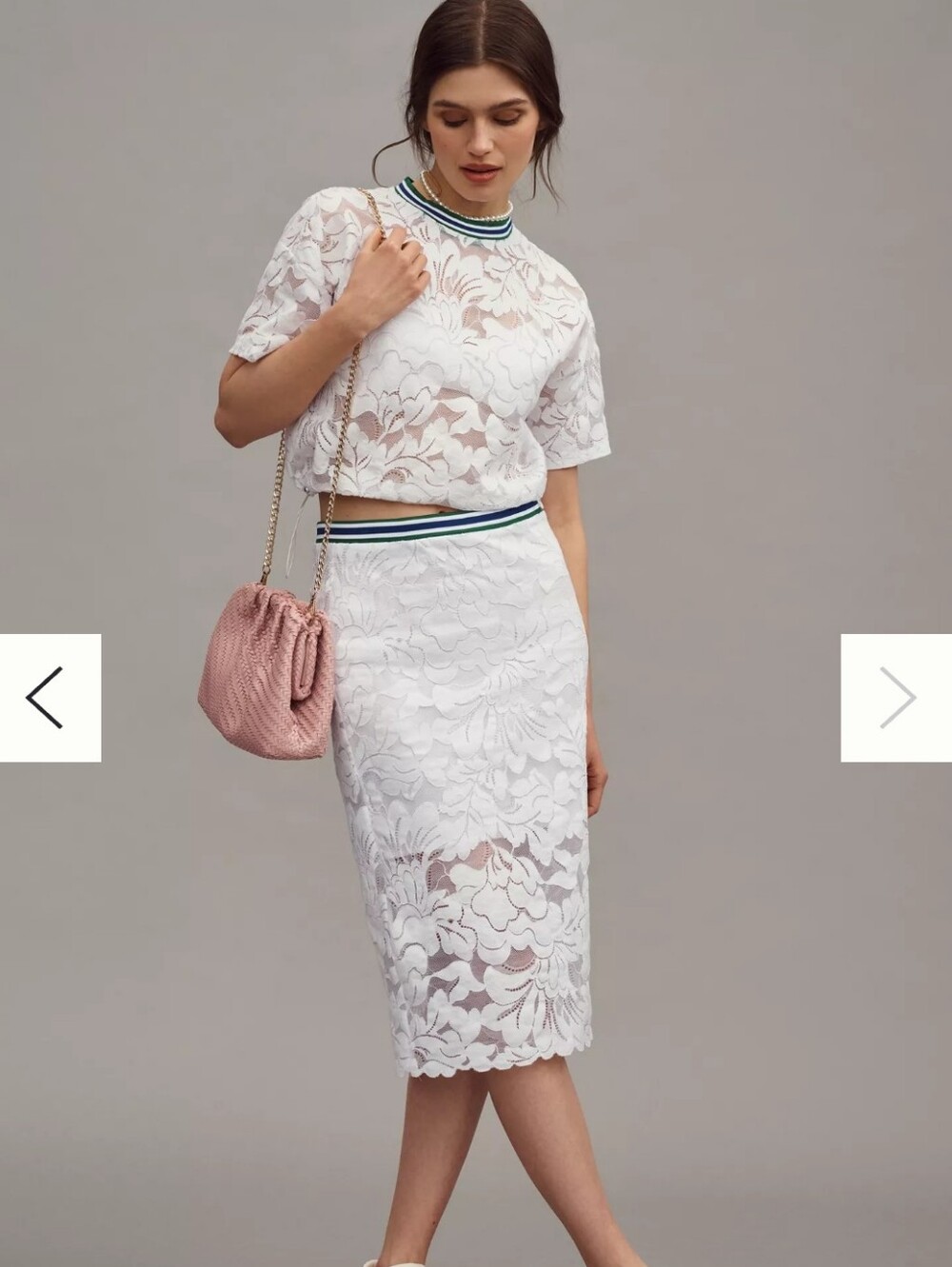 Maeve, Short-Sleeve Lace Pullover Top, White/Green/Blue, Size XS, MSRP $98 - Picture 4 of 8